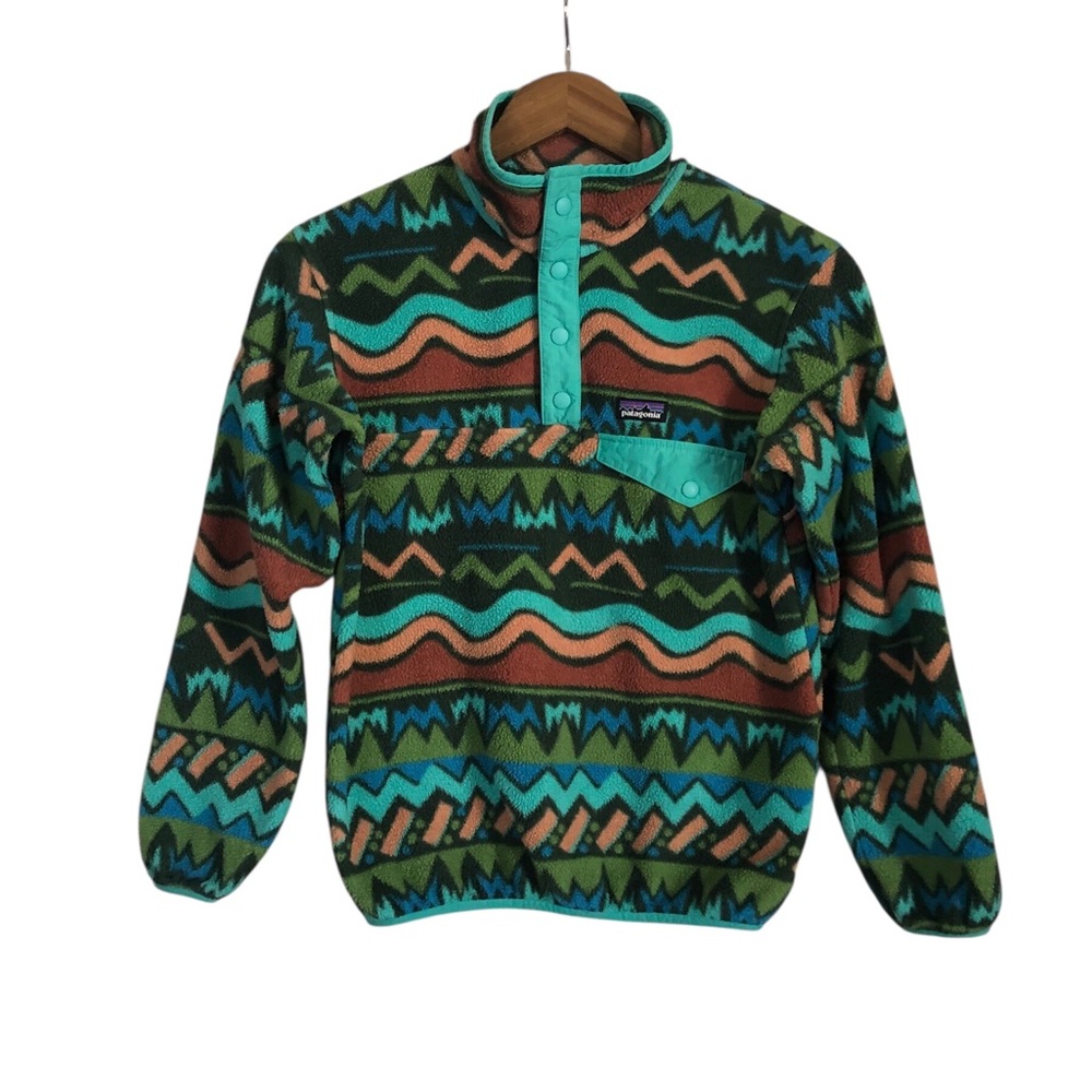 Patagonia Abstract Landscape Snap Synchilla Fleece Pullover Kids Medium 10